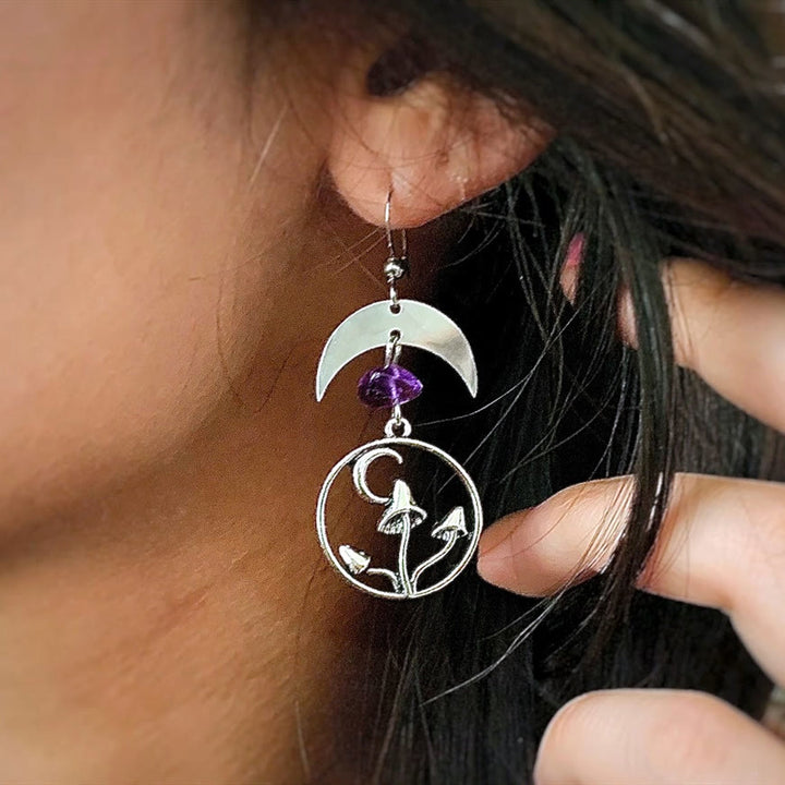 Boucles d'oreilles pendantes en forme de champignon lunaire en cristal naturel Olivenorma