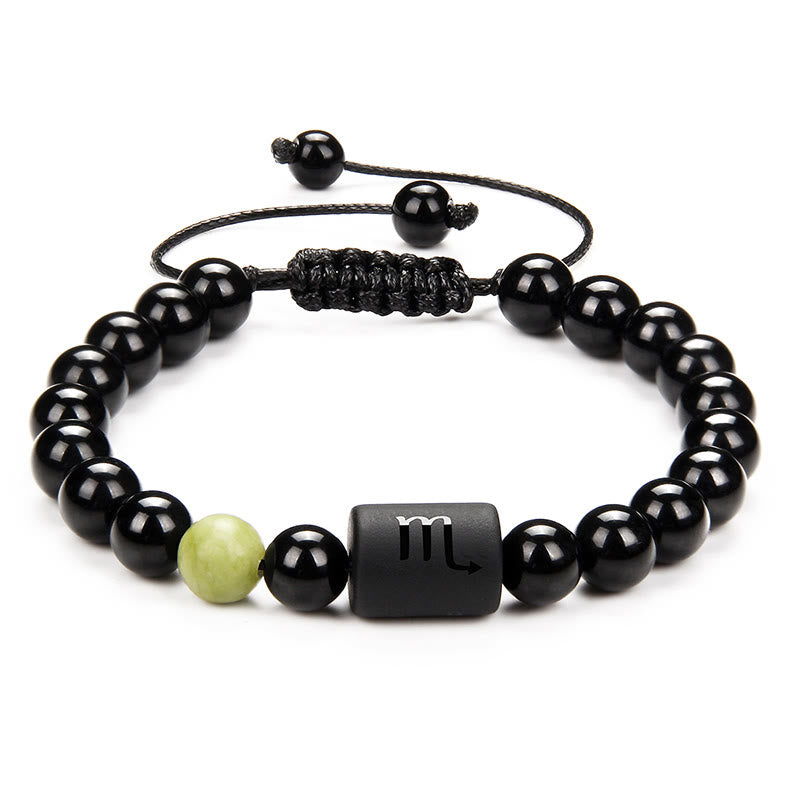 Bracelet tissé pour homme en onyx noir naturel avec signe du zodiaque Olivenorma