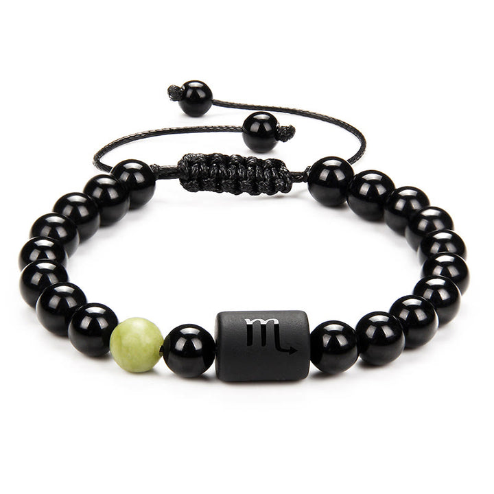 Bracelet tissé pour homme en onyx noir naturel avec signe du zodiaque Olivenorma