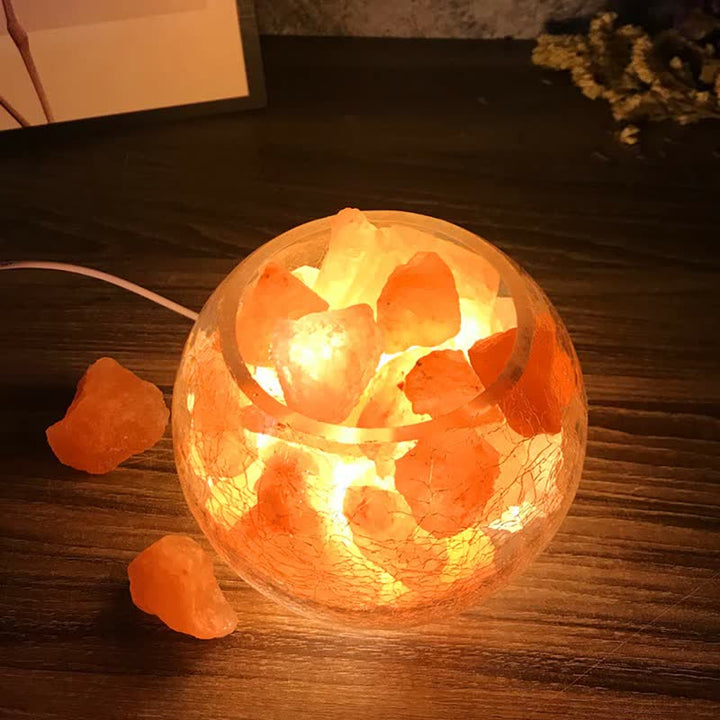 Lampe de sel rose de l'Himalaya avec réservoir en verre craquelé et glace créative Olivenorma