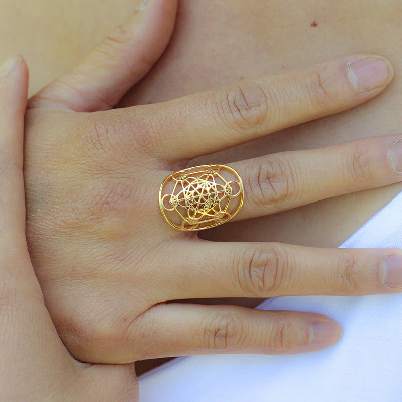 Bague ajustable en acier inoxydable avec symbole du cube de Métatron Olivenorma