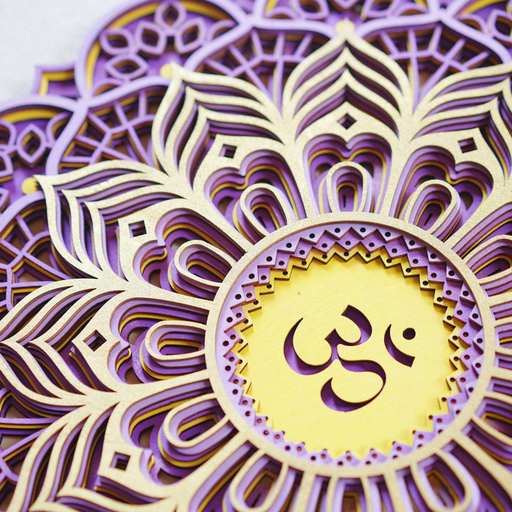 Décoration murale sculptée 3D Olivenorma violet rose Om Hamsa Chakra