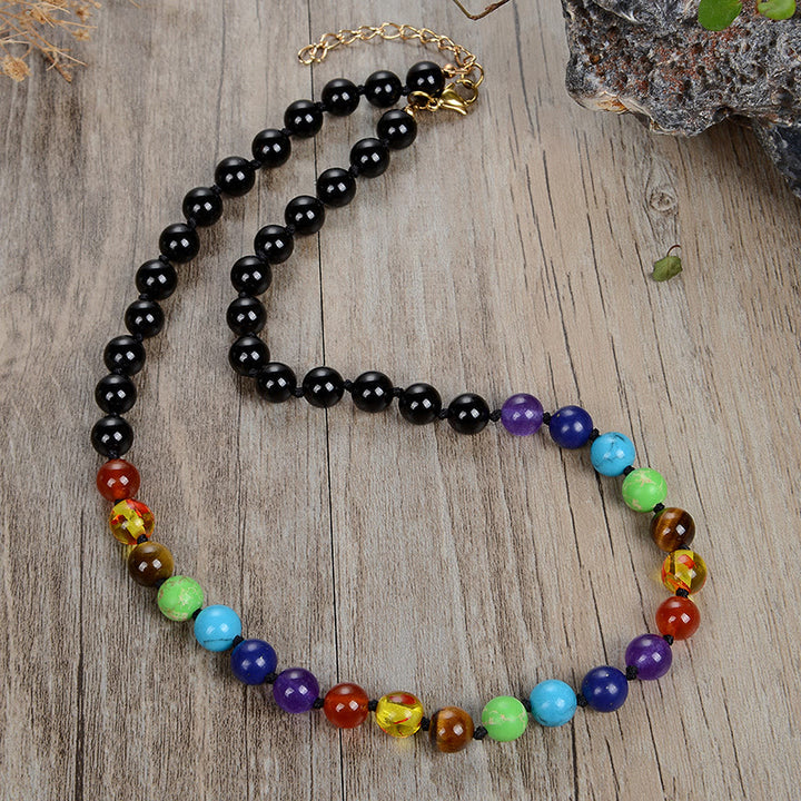 Collier de perles porte-bonheur en pierre naturelle Olivenorma 7 chakras