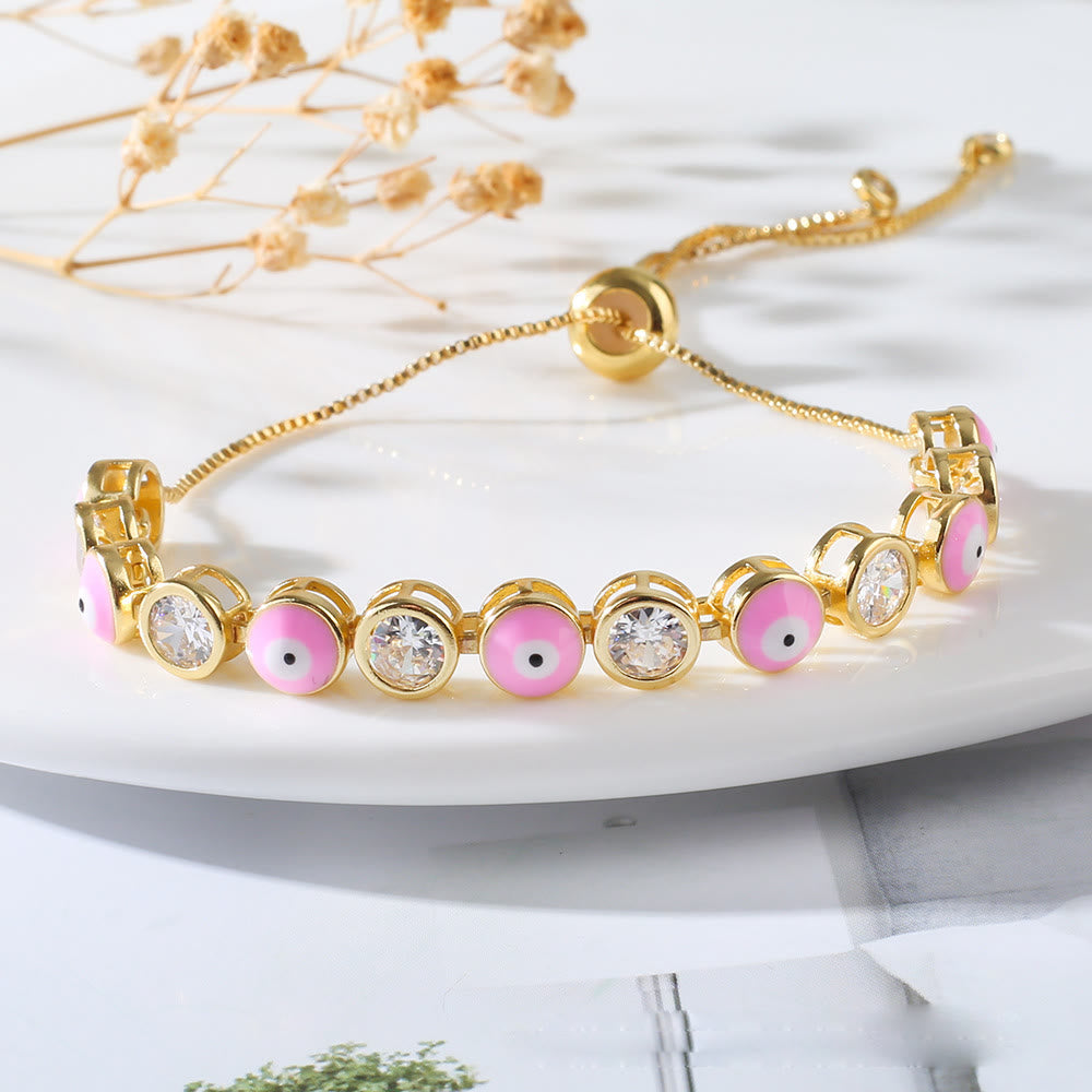 Bracelet ajustable Olivenorma en zircon blanc contre le mauvais œil