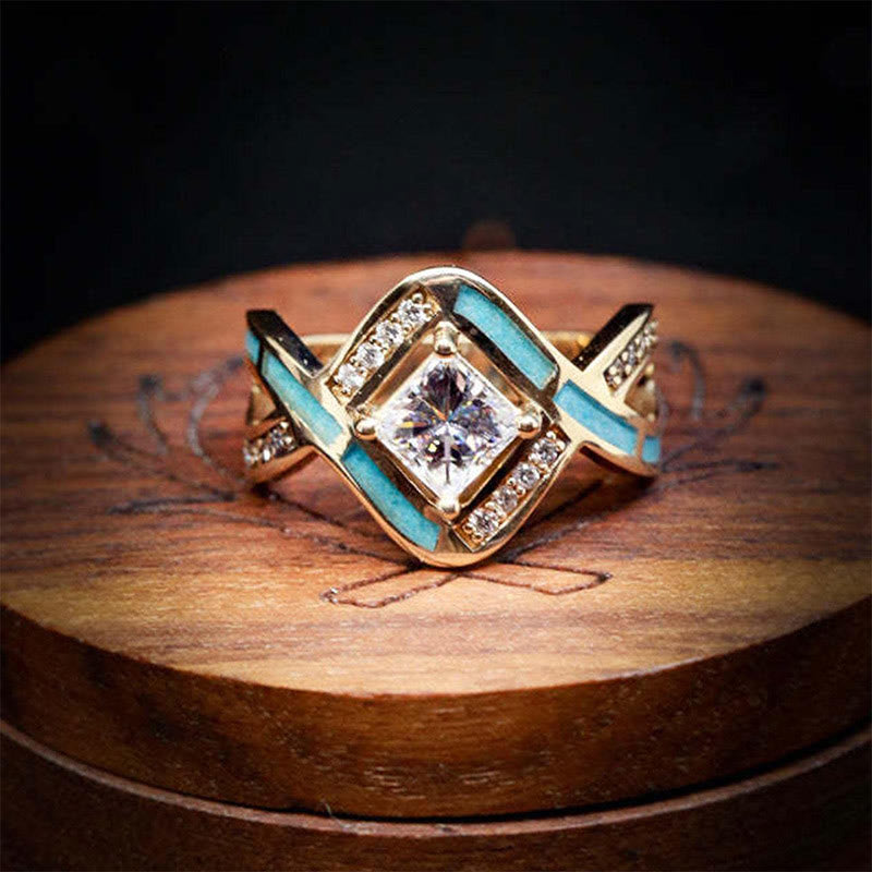 Bague Olivenorma en argent plaqué S925 avec turquoise et zircon