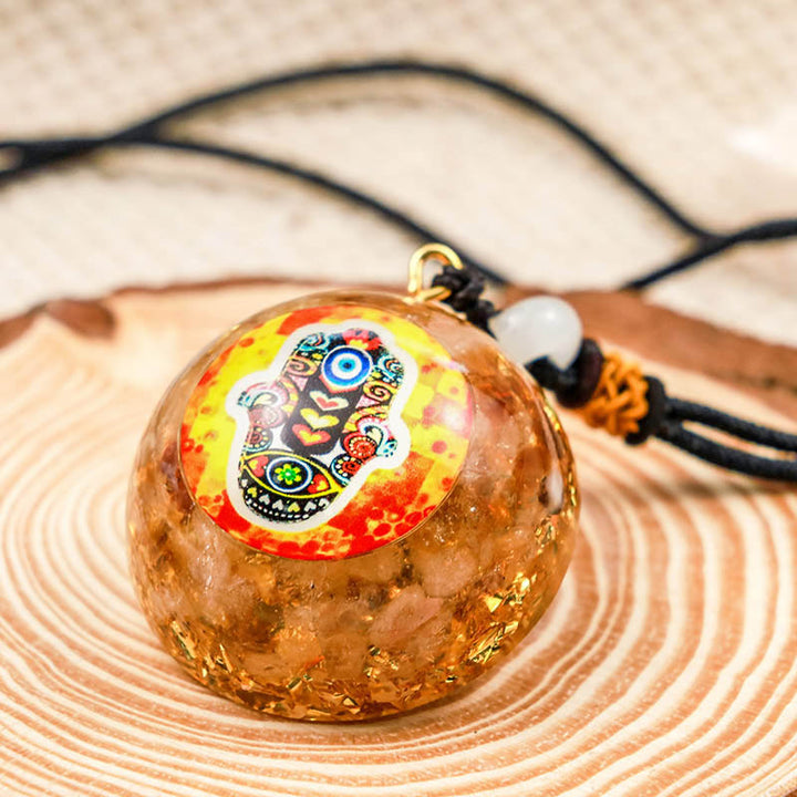 Collier Hamsa romantique en pierre de soleil