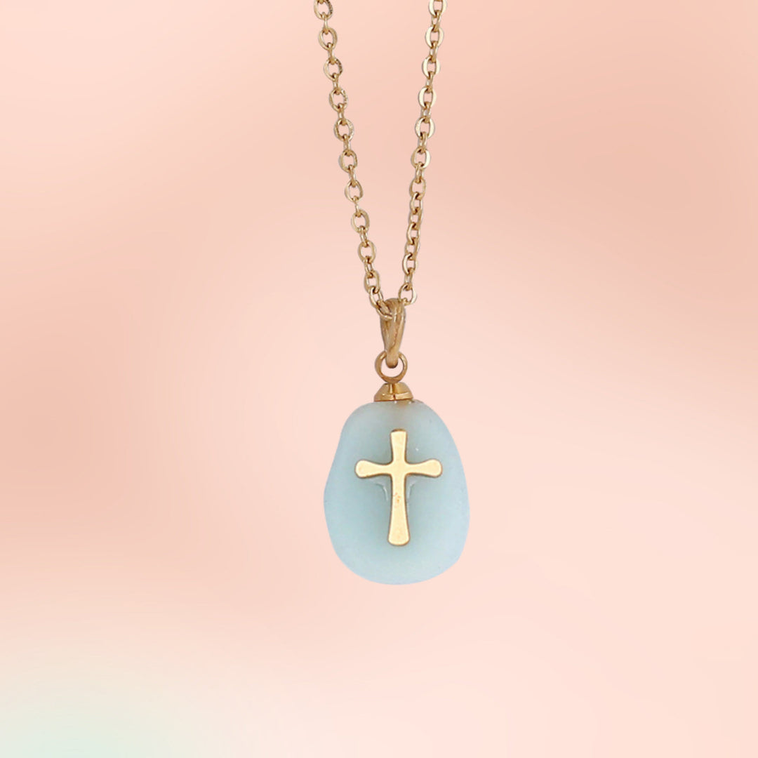 Collier avec pendentif en croix en pierre naturelle Olivenorma