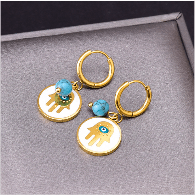 Ensemble collier, bracelet et boucles d'oreilles en perles de lapis-lazuli et turquoise Olivenorma