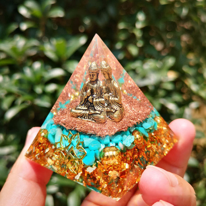 Pyramide orgone de protection du Bouddha turquoise Olivenorma