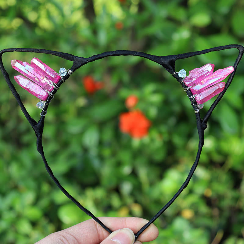 Serre-tête avec oreilles de chat en cristal électrolytique Olivenorma