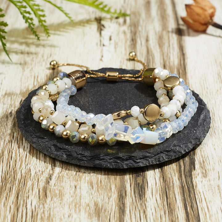 Bracelet ajustable multicouche enroulé en cristal naturel coloré Olivenorma