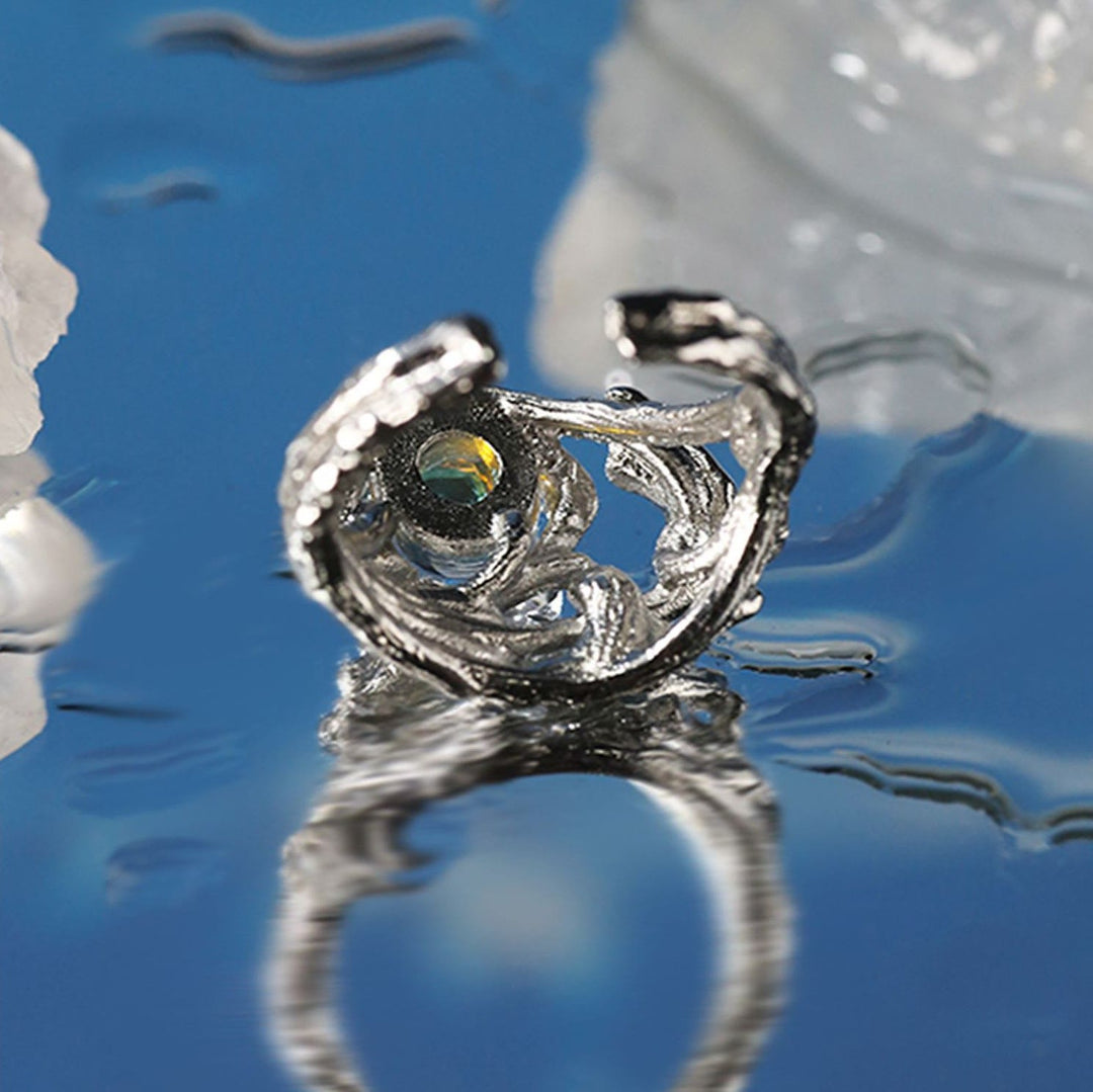 Bague en pierre de lune à motif de branches irrégulières Olivenorma