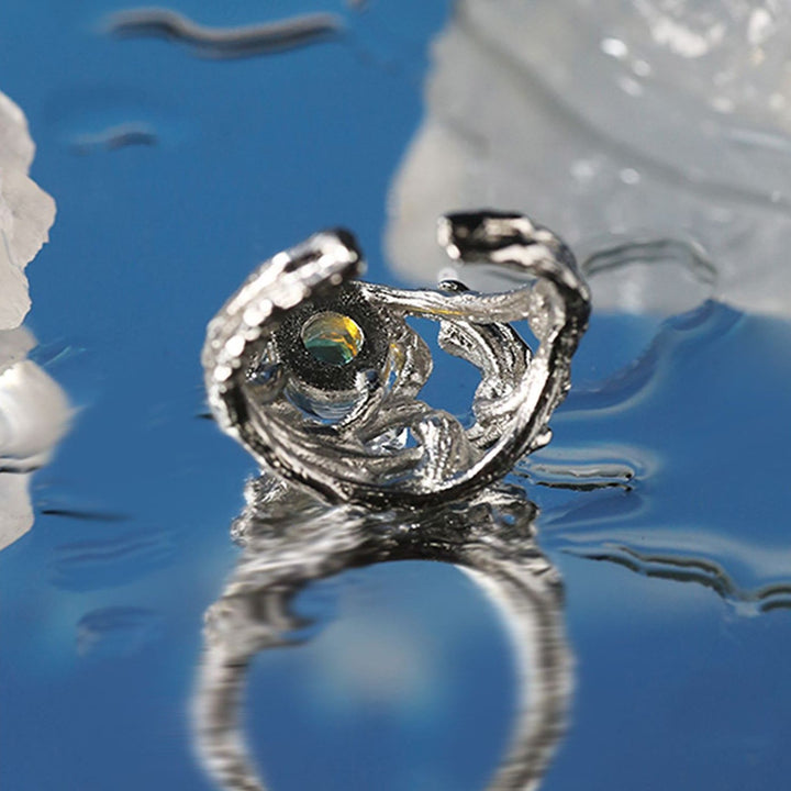 Bague en pierre de lune à motif de branches irrégulières Olivenorma