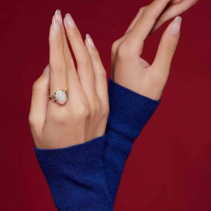 Bague ajustable Olivenorma Big Opal Side Love Design