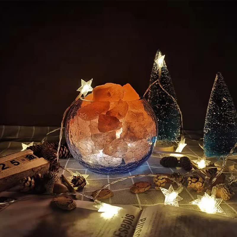 Lampe de sel rose de l'Himalaya avec réservoir en verre craquelé et glace créative Olivenorma
