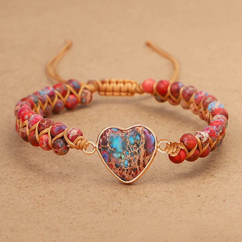 Bracelet coeur en pierre empereur rouge Olivenorma