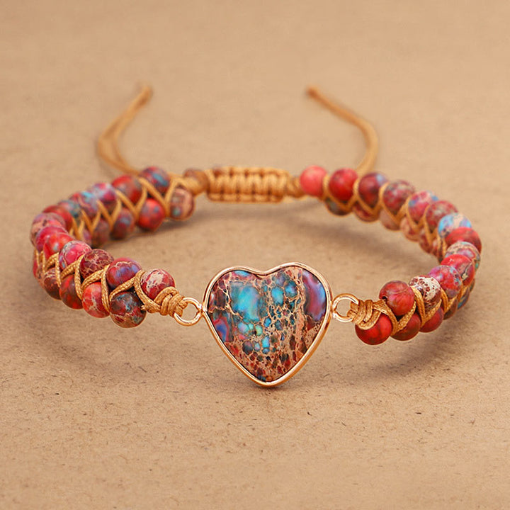 Bracelet coeur en pierre empereur rouge Olivenorma