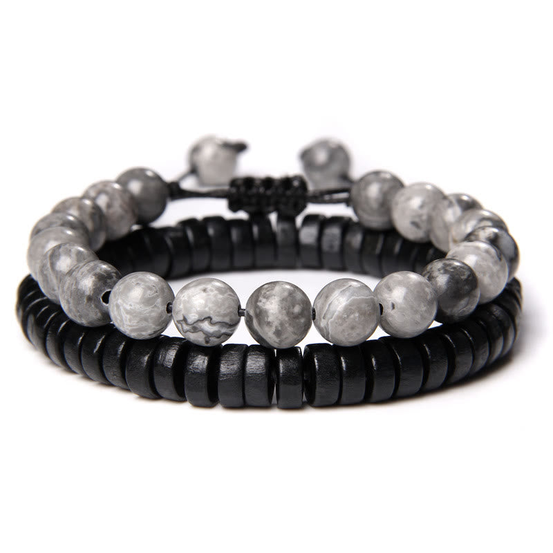 Bracelet à double perles en obsidienne flocon de neige turquoise africaine Olivenorma