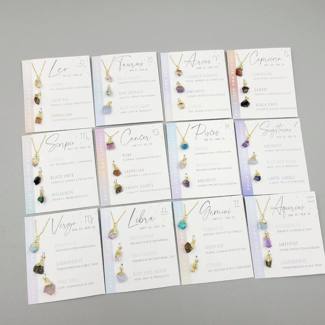 Collier avec pendentifs en cristal brut du zodiaque Olivenorma