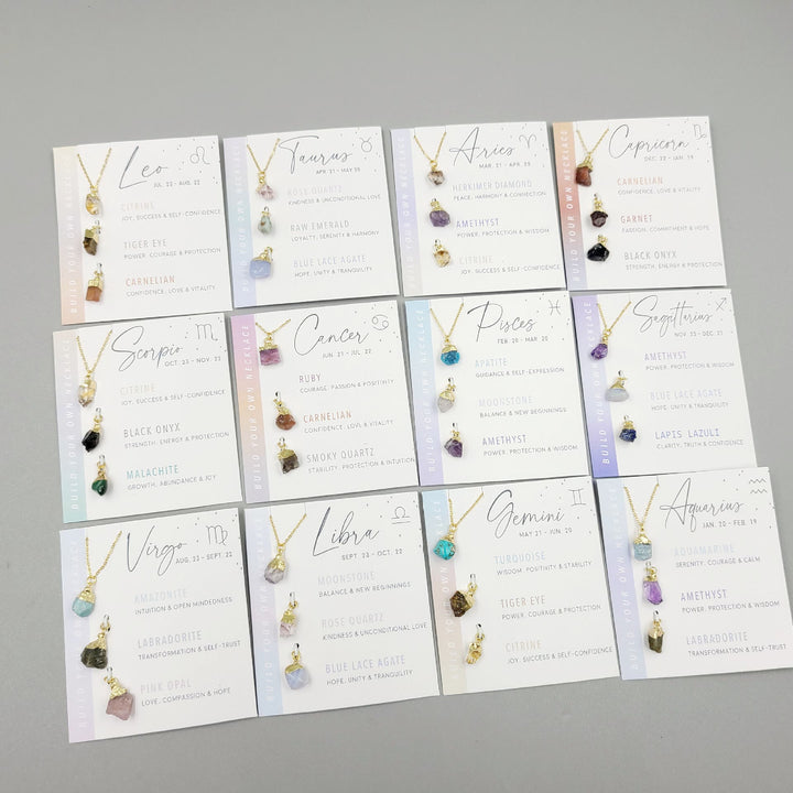 Collier avec pendentifs en cristal brut du zodiaque Olivenorma