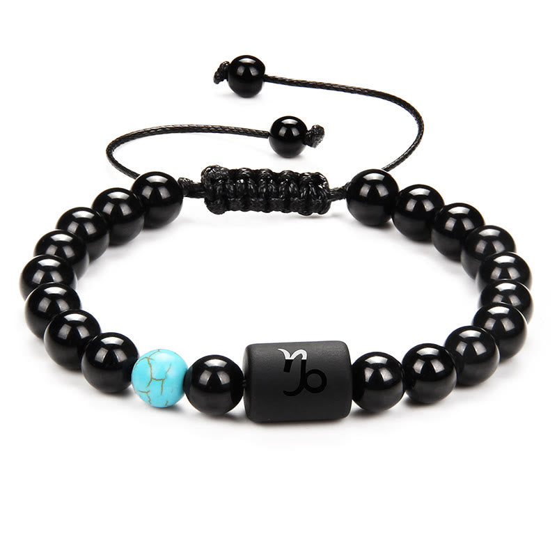 Bracelet tissé pour homme en onyx noir naturel avec signe du zodiaque Olivenorma
