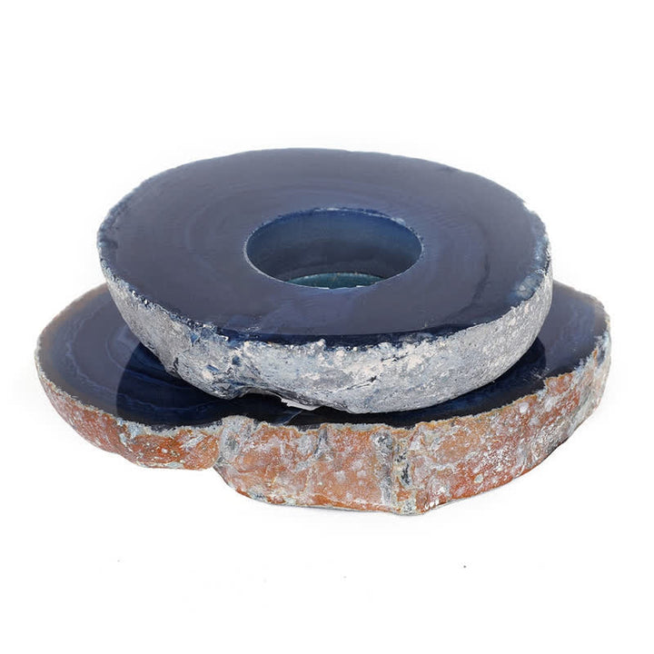 Bougeoir en tranche d'agate bleue naturelle