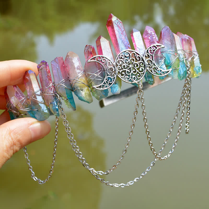 Couronne de cristal naturel de déesse de croissant de lune Olivenorma