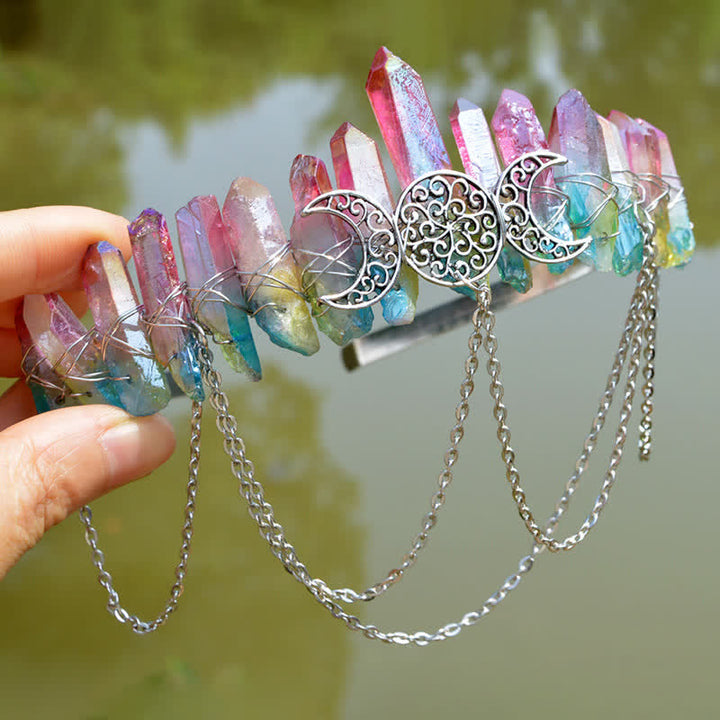 Couronne de cristal naturel de déesse de croissant de lune Olivenorma