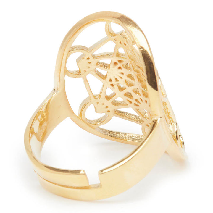 Bague ajustable en acier inoxydable avec symbole du cube de Métatron Olivenorma