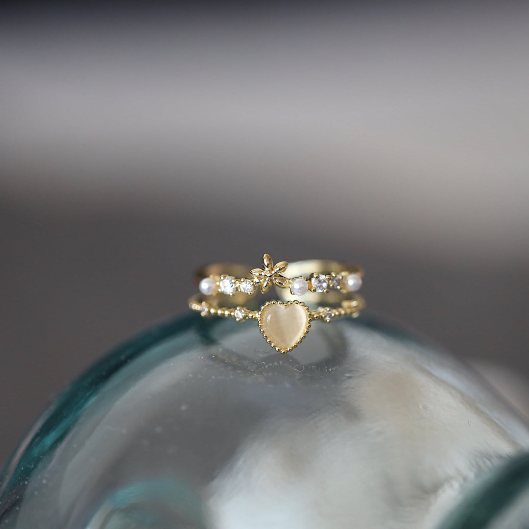 Bague ajustable en pierre œil de chat et zircon blanc Olivenorma