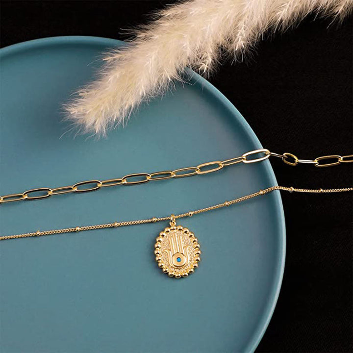 Collier chaîne superposée couleur ou avec pendentif Hamsa Evil Eye Olivenorma