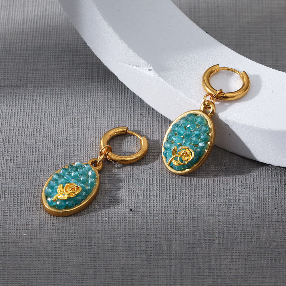 Boucles d'oreilles pendantes ovales en tourmaline rose écrasée Olivenorma Paraiba