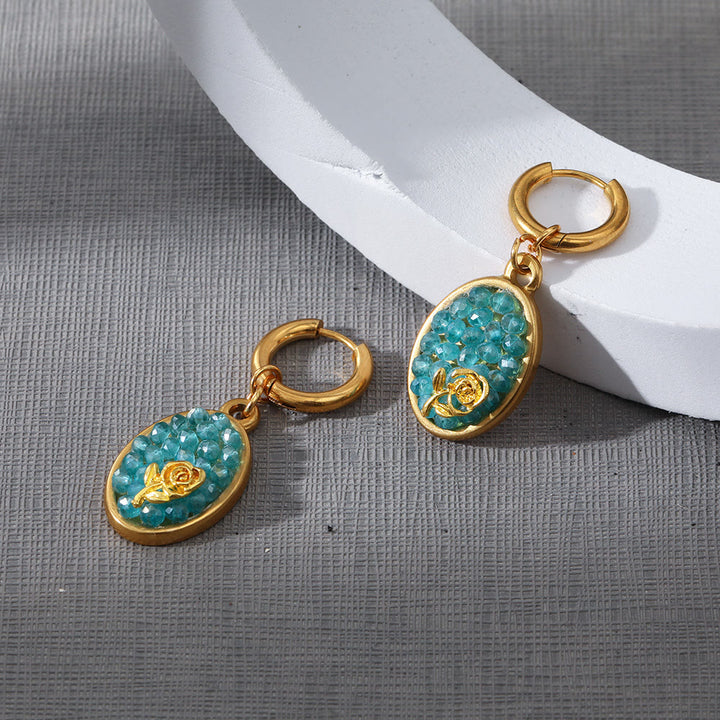 Boucles d'oreilles pendantes ovales en tourmaline rose écrasée Olivenorma Paraiba
