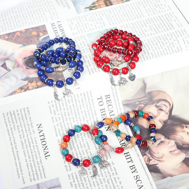 Ensemble de bracelets à perles avec pendentif en forme de cœur et ailes d'éléphant Olivenorma