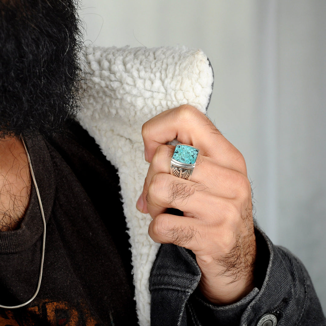 Bague homme aigle turquoise