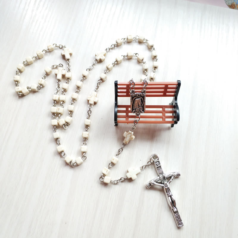 Collier chapelet en perles cubiques blanches et turquoises Olivenorma