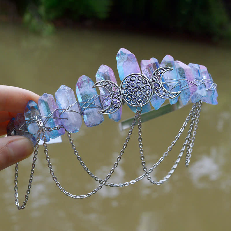 Couronne de cristal naturel de déesse de croissant de lune Olivenorma