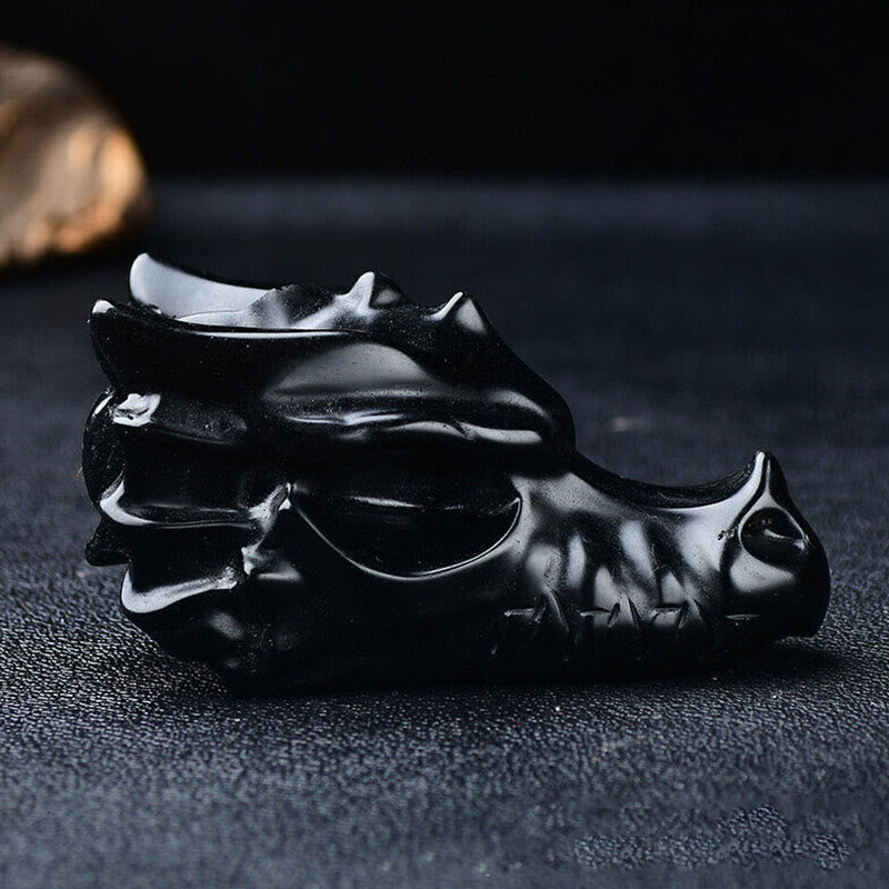 Décoration en pierre précieuse de crâne de dragon de 3,2 pouces Olivenorma