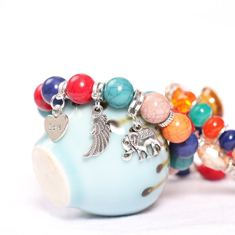 Ensemble de bracelets à perles avec pendentif en forme de cœur et ailes d'éléphant Olivenorma