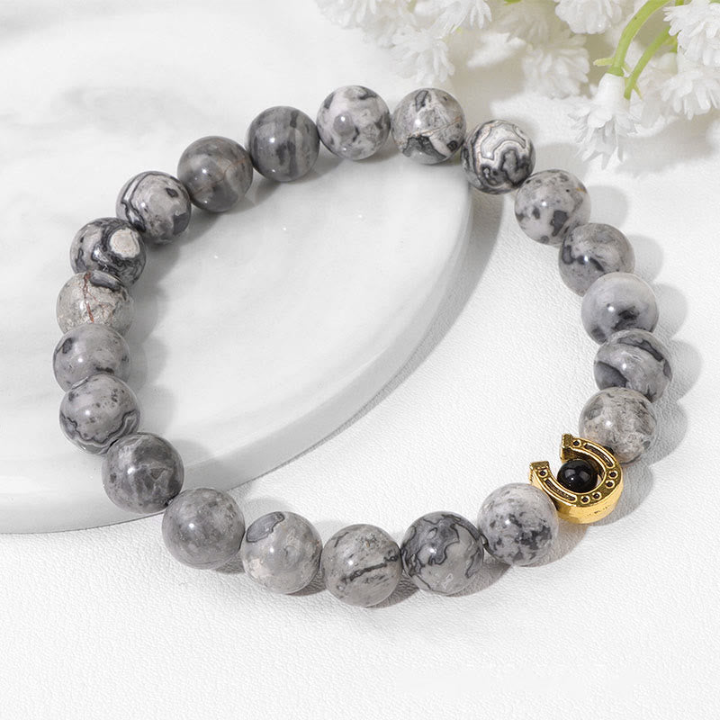 Bracelet pendentif fer à cheval en perles de pierre naturelle Olivenorma de 8 mm