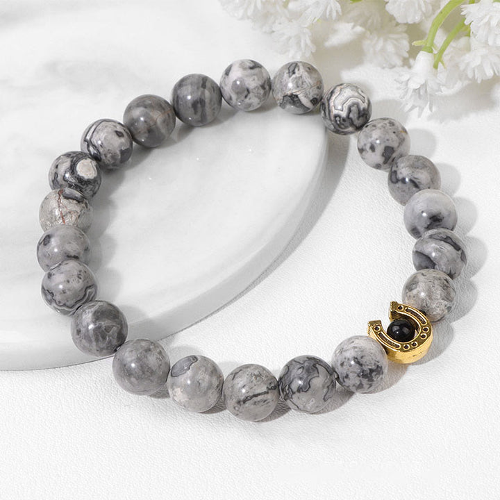 Bracelet pendentif fer à cheval en perles de pierre naturelle Olivenorma de 8 mm