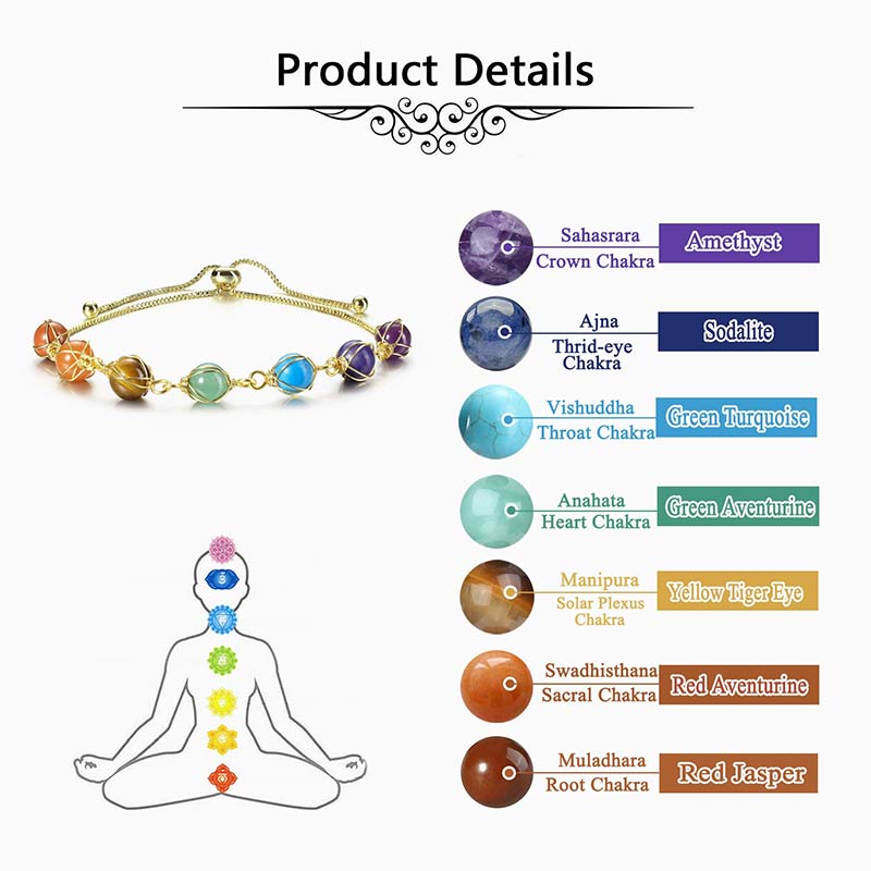 Bracelet de yoga réglable couleur ou naturel Chakra