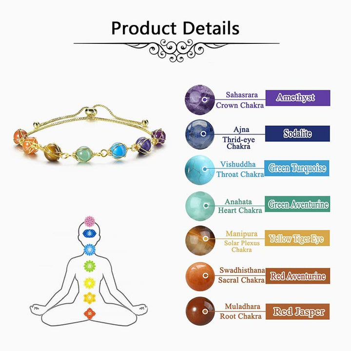 Bracelet de yoga réglable couleur ou naturel Chakra