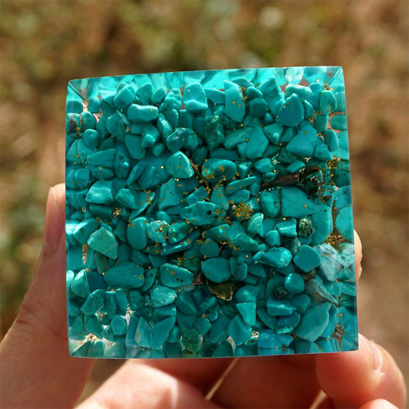Pyramide d'orgone arbre de vie en malachite Olivenorma avec turquoise
