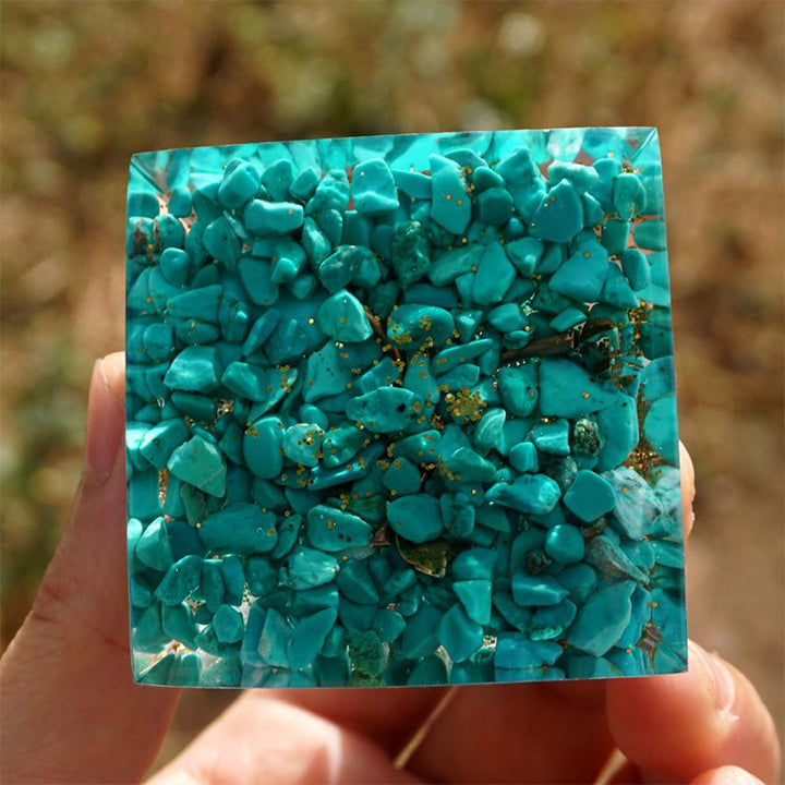 Pyramide d'orgone arbre de vie en malachite Olivenorma avec turquoise