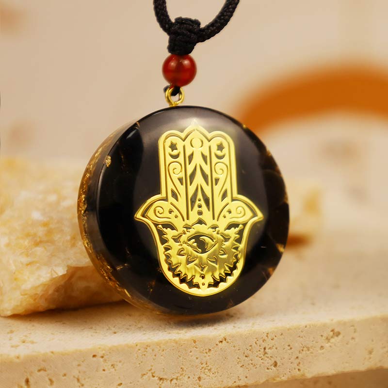 Collier de transformation en obsidienne avec Hamsa