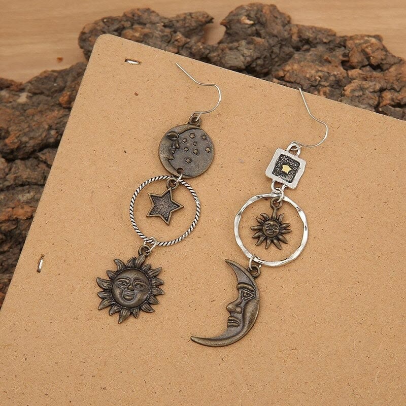 Boucles d'oreilles pendantes Olivenorma Face Sun Moon Boucles d'oreilles bohèmes