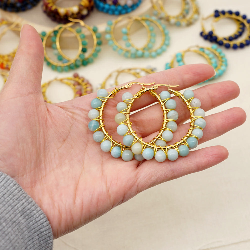 Boucles d'oreilles créoles larges en perles de cristal naturel Olivenorma Boho