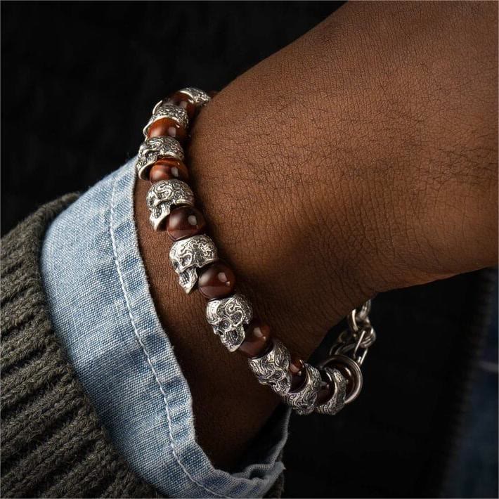 Bracelet Olivenorma en acier inoxydable fait main avec œil de tigre naturel