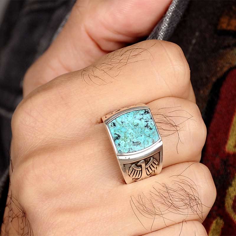 Bague homme aigle turquoise
